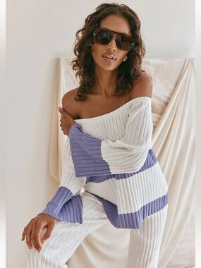 SABO 2 Piece Cuba Knit Off Shoulder Top & Wide Leg Pant Set